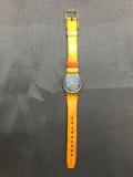 Vintage Women's Swatch Watch with Starfish Face & Orange Beach Band - NEW BATTERY - Runs Well