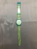 Vintage Swatch Watch Green Fruits Design - NEW BATTERY - Runs Well