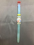 Vintage Women's Swatch Watch with Shield Designs - NEW BATTERY - Runs Well