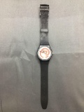 Vintage Swatch Watch with White Face & Red @ Symbol - NEW BATTERY - Runs Well