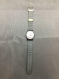 Vintage Ladies Swatch Silver Face & Blue Number Watch - NEW BATTERY - Runs Well