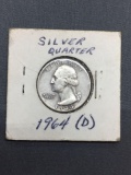 1964-D United States Washington Silver Quarter - 90% Silver Coin