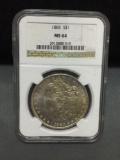 NGC Graded 1885 United States Morgan Silver Dollar - 90% Silver Coin - MS 64