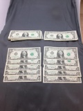 80 Count Lot of 1974 United States Washington $1 Green Seal Bill Currency Notes - CONSECUTIVE AND