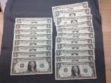 20 Count Lot of 1963-A United States Washington $1 Green Seal Bill Currency Notes - CONSECUTIVE AND