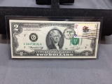 Very Rare 1976 United States Jefferson $2 Bill Note with April 13, 1776 Stamp - Uncirculated