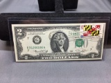 Very Rare 1976 United States Jefferson $2 Bill Note with April 13, 1776 Stamp - Uncirculated