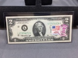 Very Rare 1976 United States Jefferson $2 Bill Note with April 13, 1776 Stamp - Uncirculated