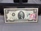 Very Rare 1976 United States Jefferson $2 Bill Note with April 13, 1776 Stamp - Uncirculated