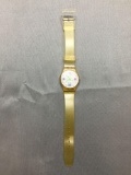 Vintage Women's Swatch Watch with Silver Face with Geometric Designs & Clear Band - NEW BATTERY -