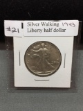 1943 United States Walking Liberty Silver Half Dollar - 90% Silver Coin