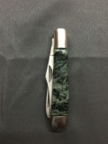 Artisan Gemstone Inlay Vintage Pocket Knife from Estate