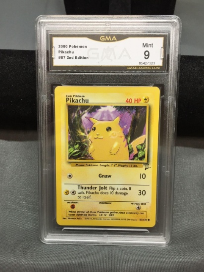 GMA Graded 2000 Pokemon Base 2 Set PIKACHU Trading Card - MINT 9
