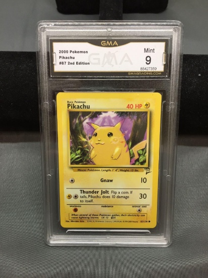 GMA Graded 2000 Pokemon Base 2 Set PIKACHU Trading Card - MINT 9