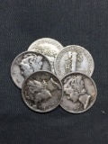 5 Count Lot of Mixed Date United States Mercury Silver Dimes - 90% Silver Coins from COIN STORE