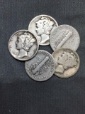 5 Count Lot of Mixed Date United States Mercury Silver Dimes - 90% Silver Coins from COIN STORE