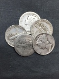 5 Count Lot of Mixed Date United States Mercury Silver Dimes - 90% Silver Coins from COIN STORE