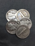 5 Count Lot of Mixed Date United States Mercury Silver Dimes - 90% Silver Coins from COIN STORE