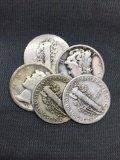 5 Count Lot of Mixed Date United States Mercury Silver Dimes - 90% Silver Coins from COIN STORE