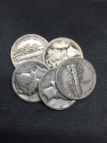 5 Count Lot of Mixed Date United States Mercury Silver Dimes - 90% Silver Coins from COIN STORE