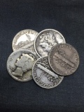 5 Count Lot of Mixed Date United States Mercury Silver Dimes - 90% Silver Coins from COIN STORE