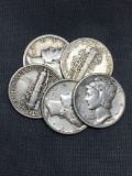 5 Count Lot of Mixed Date United States Mercury Silver Dimes - 90% Silver Coins from COIN STORE