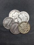 5 Count Lot of Mixed Date United States Mercury Silver Dimes - 90% Silver Coins from COIN STORE