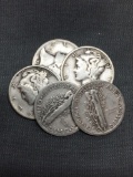 5 Count Lot of Mixed Date United States Mercury Silver Dimes - 90% Silver Coins from COIN STORE