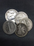 5 Count Lot of Mixed Date United States Mercury Silver Dimes - 90% Silver Coins from COIN STORE