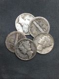 5 Count Lot of Mixed Date United States Mercury Silver Dimes - 90% Silver Coins from COIN STORE