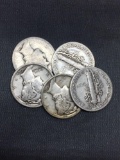 5 Count Lot of Mixed Date United States Mercury Silver Dimes - 90% Silver Coins from COIN STORE