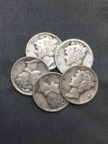 5 Count Lot of Mixed Date United States Mercury Silver Dimes - 90% Silver Coins from COIN STORE