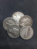 5 Count Lot of Mixed Date United States Mercury Silver Dimes - 90% Silver Coins from COIN STORE