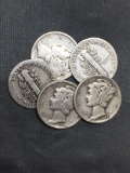 5 Count Lot of Mixed Date United States Mercury Silver Dimes - 90% Silver Coins from COIN STORE