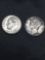 2 Count Lot of United States Dimes - 1 Roosevelt & 1 Mercury Dime - 90% Silver Coins