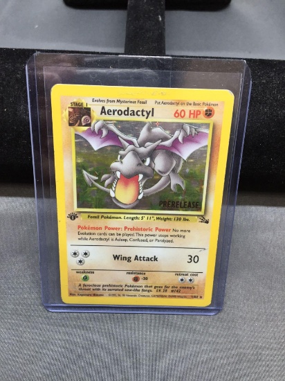 Pokemon Fossil 1st Edition Pre-Release AERODACTYL Holofoil Rare Trading Card 1/62