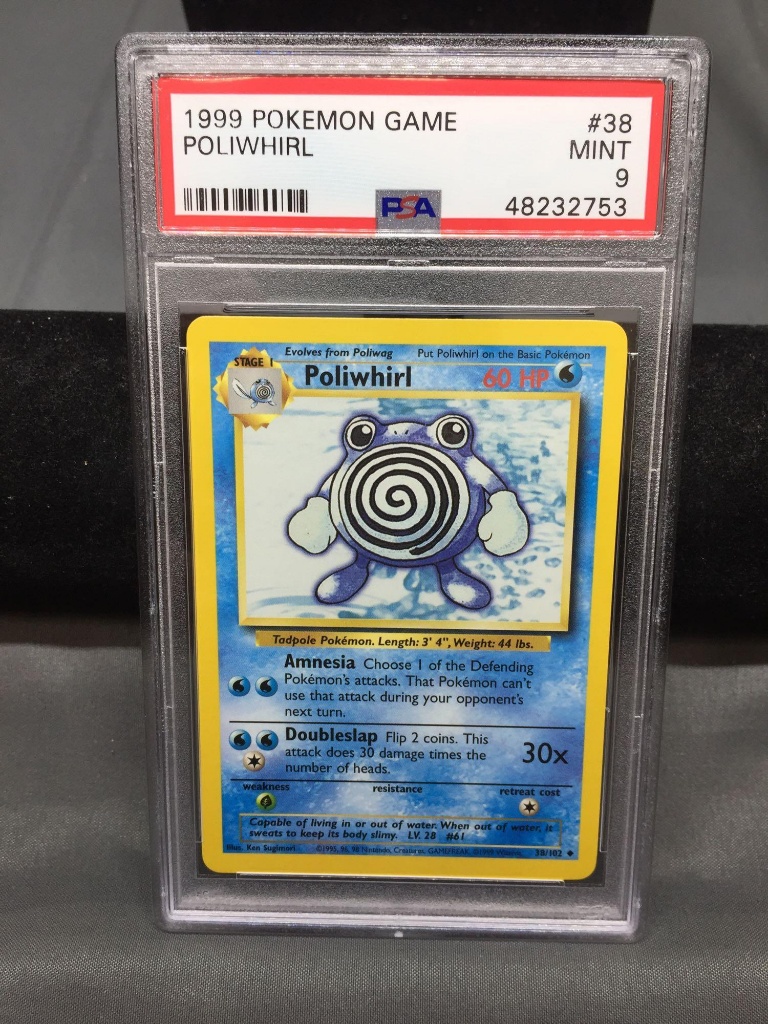 PSA Graded 1999 Pokemon Base Set Unlimited POLIWHIRL Trading Card - MINT 9  | Art, Antiques & Collectibles Collectibles Trading Cards | Online Auctions  | Proxibid