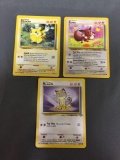 Vintage Pokemon 3 Card Starter Lot from Jungle - PIKACHU, MEOWTH & EEVEE