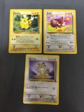 Vintage Pokemon 3 Card Starter Lot from Jungle - PIKACHU, MEOWTH & EEVEE