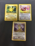 Vintage Pokemon 3 Card Starter Lot from Jungle - PIKACHU, MEOWTH & EEVEE