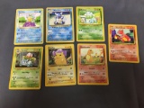 7 Card Lot of Vintage Pokemon Base Set Starters & Evolutions - Squirtle, Pikachu, Charmander & More!