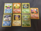 7 Card Lot of Vintage Pokemon Base Set Starters & Evolutions - Squirtle, Pikachu, Charmander & More!