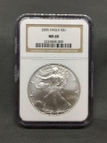 NGC Graded 2005 United States 1 Ounce .999 Fine Silver American Eagle Coin - MS 69