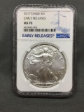 NGC Graded 2017 United States 1 Ounce .999 Fine Silver American Eagle Early Release - MS 70