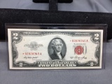 1953 United States Jefferson $2 Red Seal Bill Currency Note from Estate - STAR NOTE