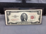 1953-A United States Jefferson $2 Red Seal Bill Currency Note from Estate