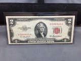 1953-A United States Jefferson $2 Red Seal Bill Currency Note from Estate