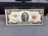 1953-A United States Jefferson $2 Red Seal Bill Currency Note from Estate