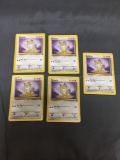 5 Card Lot of Jungle Starter MEOWTH Vintage Trading Cards from Vintage Pokemon Hoard