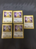 5 Card Lot of Jungle Starter MEOWTH Vintage Trading Cards from Vintage Pokemon Hoard